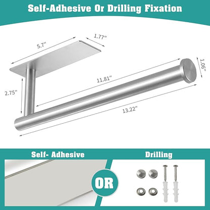 theaoo Under Cabinet Paper Towel Holder for Kitchen, Adhesive Paper Towel Roll Rack for Bathroom Towel, SUS304 Stainless Steel Wall Mount, Both Available for Adhesive and Screws