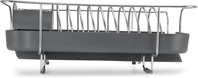 Polder Spring Dish Rack Holds Up to 9 Plates and Includes Removable, Stand-Alone Utensil Bin (Gray)