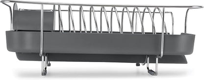 Polder Spring Dish Rack Holds Up to 9 Plates and Includes Removable, Stand-Alone Utensil Bin (Gray)