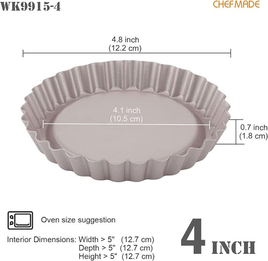 CHEFMADE Mini Round Tart Pan Set, 4-Inch 4Pcs Non-Stick Round Quiche Bakeware for Oven and Instant Pot Baking (Champagne Gold)