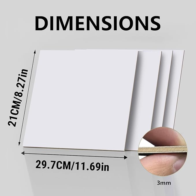 4 Pack Double-Sided Pre-Painted Colored Plywood Sheets, 11.7"x8.27"x1/8" (3mm) Laser-Friendly Craft Boards for Cutting & Engraving (White)