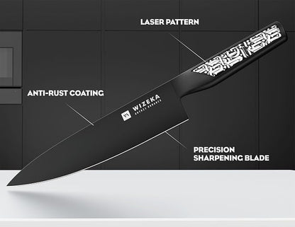 WIZEKA Chef Knife: 8 Inch: Extreme Sharp Kitchen Knife: Full Tang High Carbon Stainless Steel: Chef's knife with Ergonomic Handle with Unique Patterns,Gothic Series