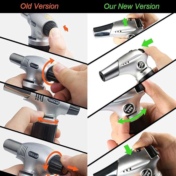 Blow Torch, Home-Grade Kitchen Cooking Torch with Lock Adjustable Flame Refillable Mini Blow Torch Lighter for BBQ, Baking, Brulee Creme,Light Cooking Tasks,DIY Soldering (Butane Gas Excluded)