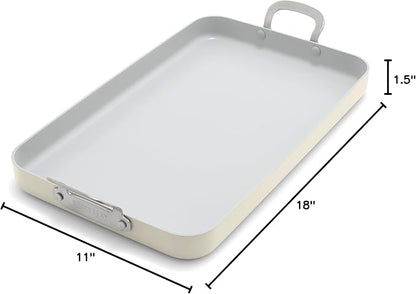 GreenPan x Bobby Flay 18" x 11" Nonstick Double Burner Griddle, PFAS-Free Ceramic Double Stovetop Skillet, Stainless Steel Handles, Dual-Use Cooking, Easy Clean Dishwasher & Oven Safe Pan, Cream