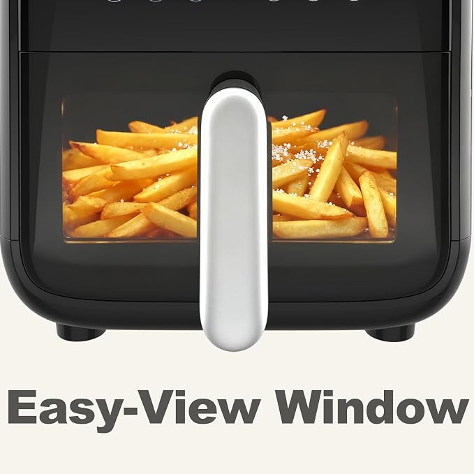 NEWBULIG 7.9QT Air Fryer with Transparent Window, 12-In-1 Large Air Fryers for Family, 400°F Wide Temperature for Rapid Heat, Roast Bake Dehydrate Reheat, Dishwasher Safe, Nonstick Basket, 1800W