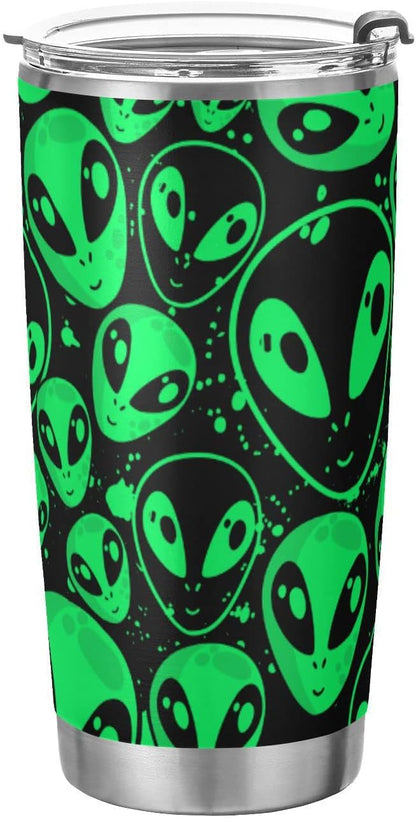 Tumbler Alien Neon Green Insulated Coffee Cup Driver Beverage Container Office Travel Mug with Straw and Lid 20oz Back to School Holiday Gift