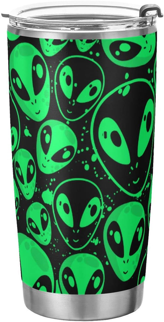 Tumbler Alien Neon Green Insulated Coffee Cup Driver Beverage Container Office Travel Mug with Straw and Lid 20oz Back to School Holiday Gift