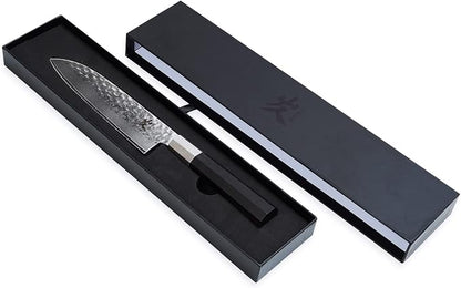 SAMCOOK Santoku Chef Knife - 7 Inch Professional Japanese Knife - VG10 Damascus High Carbon Stainless Steel Hammered Damascus Kitchen Knife - Ergonomic Octagonal Ebony Handle with Gift Box