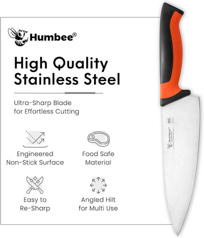 8-Inch Chef Knife, NSF Certified Razor-Sharp High Carbon Stainless Steel Blade – Ergonomic Color Coded Handle, Non-Slip Grip Kitchen Knife, DT-10 Series, Orange