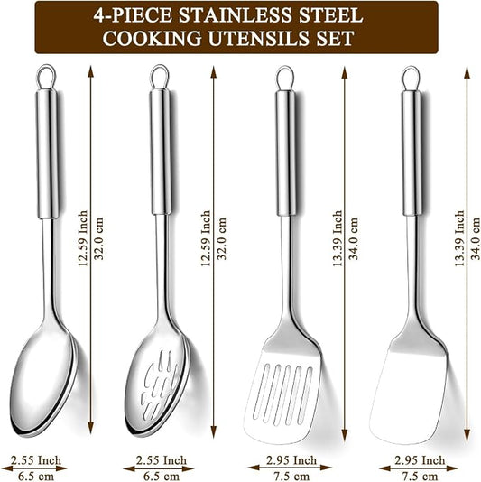Homquen Kitchen Utensils Set 4pcs, Stainless Steel Cooking Utensils Set, Kitchen Tools Spatulas Set, Cooking Spoons, Home Essentials Kitchen Gadgets Accessories