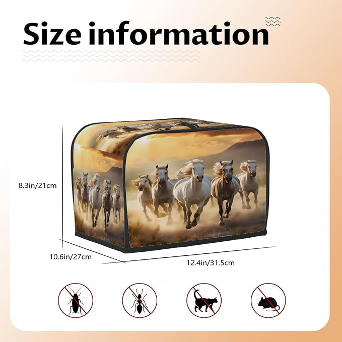Animal Horse Toaster Cover 4 Slice Wide Slot Washable Toaster Covers | Running Horse Dust and Fingerprint Protection Bread Maker Covers for Kitchen Accessories Decor Bakeware Women Gift