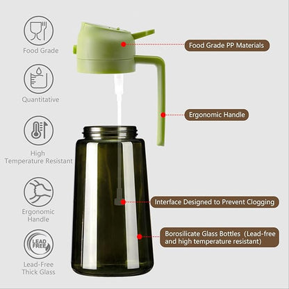 SWEET VIEW Olive Oil Dispenser and Oil Sprayer – 16oz/470ml Glass Light-Proof Oil Pourer for Kitchen Air Fryer, Cooking, Salad, and BBQ, with Stickers