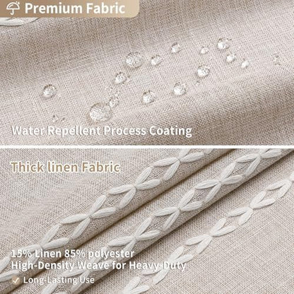 Boho Farmhouse Tassel Linen Shower Curtain,3D Embroidery Stripe Taupe,72x78