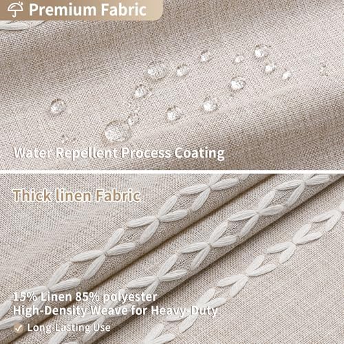Boho Farmhouse Tassel Linen Shower Curtain,3D Embroidery Stripe Taupe,36x72