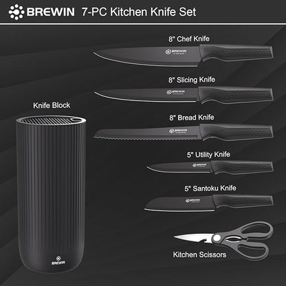Knife Set, Brewin Kitchen Knife Set, Knives Set for Kitchen, Universal Knife Block, Utility Knife Block Set, New Home Essentials, Apartment Essentials, camping essentials, rv essentials