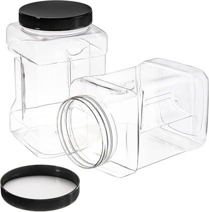 Lawei 3 Pack Square Clear Plastic Jars, 98 Oz Wide Mouth Storage Containers with Screw-On Lids, Refillable BPA Free Empty PET Jars for Dry Goods Peanut Cookies Candy, Easy Grip Airtight Storage Jar