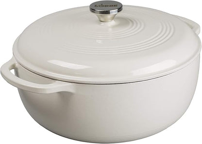Lodge Essential Enamel Cast Iron Dutch Oven with Lid 7.5 Quart - Induction- Oven-Safe Enamel Cookware up to 500° F - Heat-Retaining Braising & Roasting Pot - Non-Toxic Cookware - Oyster White