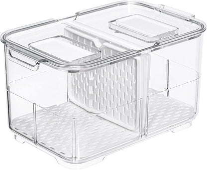 SANNO Vegetable Fruit Storage Containers, Produce Saver Containers Refrigerator Storage Containers Fresh Produce Saver with Lids and Vents,Stackable Salad Lettuce Keeper for Refrigerator