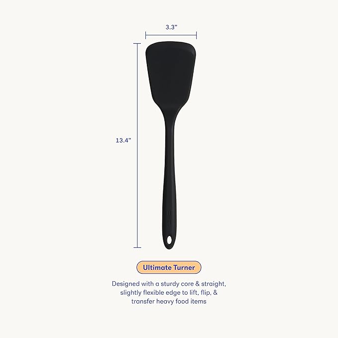 GIR: Get It Right Silicone Kitchen Spatula Turner - Non toxic cooking utensils for Nonstick Cookware, Cooking and Baking, Ultimate Turner - 13IN - Black
