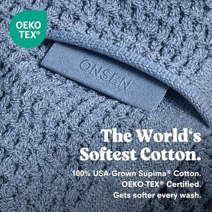 ONSEN Supima® Waffle Hand Towels, Quick Dry Lint Free 100% USA Cotton, Lightweight Absorbent Hand Towel Set, 16x30 in (Denim Blue, Hand Towel 2-Pack)
