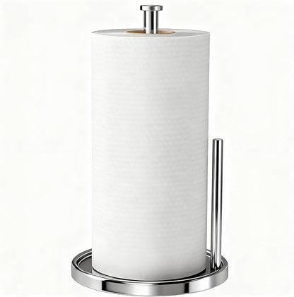 Paper Towel Holder Countertop, Standing Paper Roll Holder with Anti Slip Weighted Base, Stainless Steel Freestanding Paper Towel Holder for Kitchen, Chrome