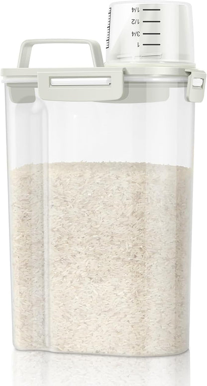 TBMax Rice Storage Container 3 to 5 Lbs - Small Pet Dog Cat Food Container Dispenser with Easy Pouring Spout & Cup, Portable Cereal Container for Small Spaces, Travel, or Daily Use -Beige