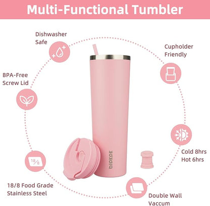 BJPKPK 34oz Tumbler With lid And Straw Stainless Steel Travel Coffee Mug Insulated Tumblers Cups,Light Pink