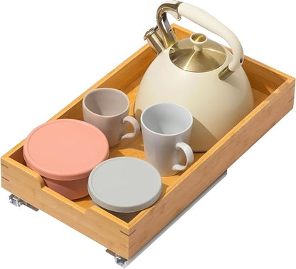 HOLDN’ STORAGE Bamboo Wooden Pull out Cabinet Organizer 11"W x 21"D Requires At Least a 12.25"W x 21"D Cabinet Opening W/Lifetime Limited Warranty, Bamboo Tray and Heavy Gauge Metal Rails