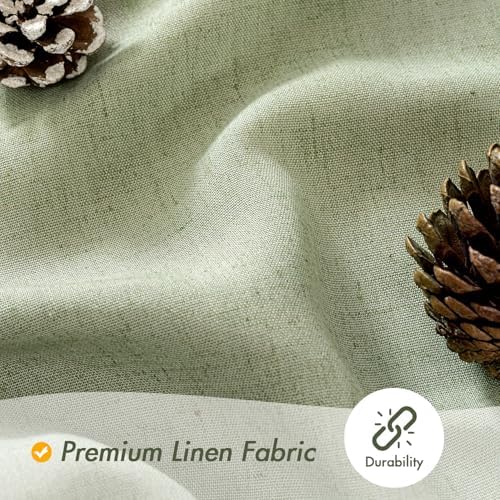 MIULEE Linen Buttonhole Fabric Shower Curtain Sage Green 72*80 Metal Hooks