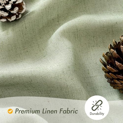 MIULEE Linen Buttonhole Fabric Shower Curtain Sage Green 72*80 Metal Hooks