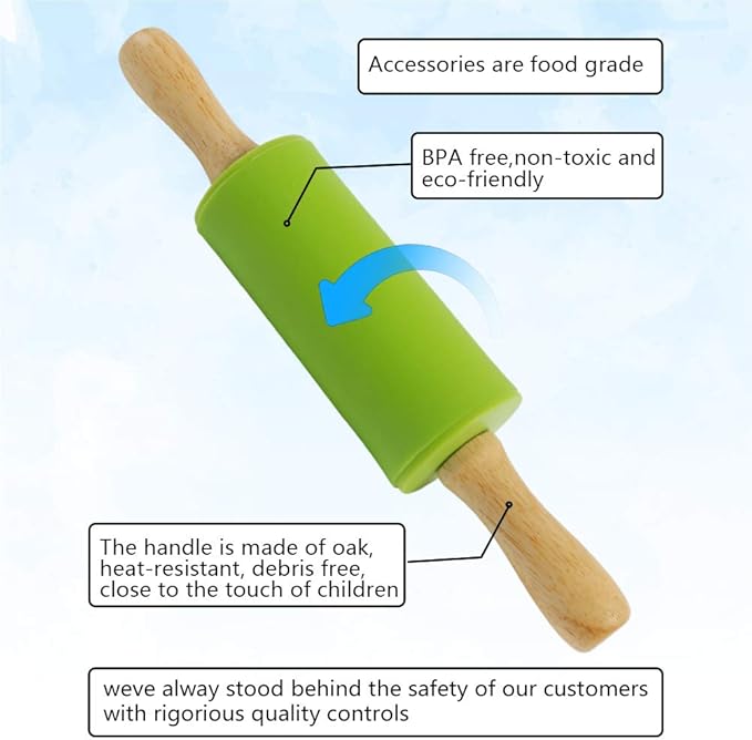 Koogel 2PCS Small Rolling Pin, 9 Inch Kids Rolling Pin for Baking Supplies, Playdough, Wooden Handle Dough Rollers