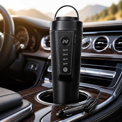 Travel Electric Car Kettle 12V/24V Dual Voltage, Protable Car Electric Kettle for Road Trips, Mini Protable Water Boiler 4 Temp Control for Boiling Water & Brewing Coffee Tea Milk, 400ml(Black)