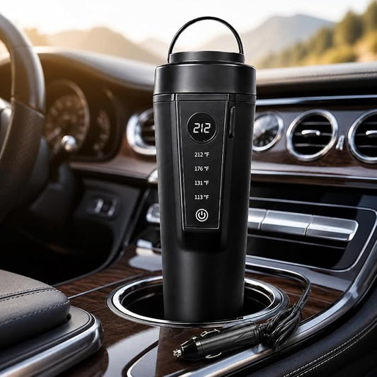 Travel Electric Car Kettle 12V/24V Dual Voltage, Protable Car Electric Kettle for Road Trips, Mini Protable Water Boiler 4 Temp Control for Boiling Water & Brewing Coffee Tea Milk, 400ml(Black)