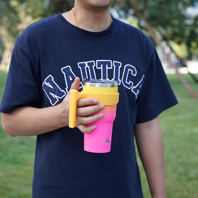 Konokyo 40 oz Tumbler with Handle and 2 Straw 2 Lid, Insulated Water Bottle Stainless Steel Vacuum Cup Reusable Travel Mug,Rainbow