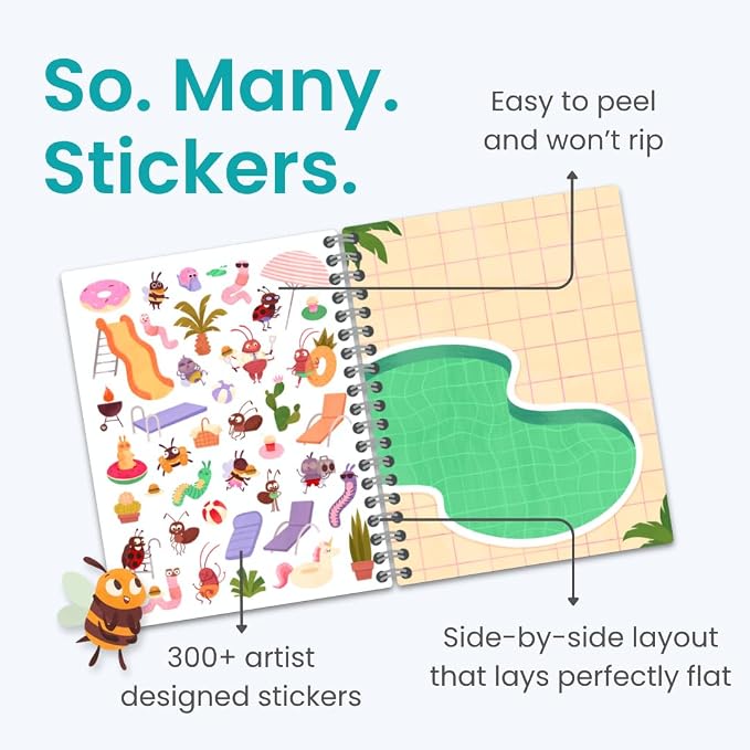 The Life of Busy Bugs 300+ Sticker Book for Girls by Cupkin Toddler Road Trip Activity Coloring + Sticker Book, Road Trip Essentials, 8 Coloring Pages + Scenes for Ages 2–8 Years