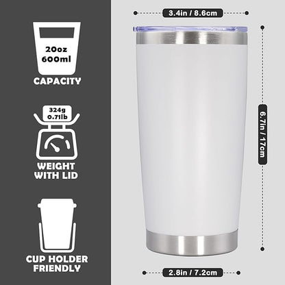 20oz Tumbler Stainless Steel Tumbler Cup with Lid Vacuum Insulated Double Wall Travel Mug, Durable Powder Coated Travel Coffee Tumbler Mug for Hot & Cold Drinks, White,1 Pack