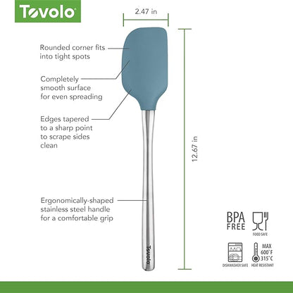 Tovolo Flex-Core Silicone Spatula Metal Handle for Scraping Bowls Mixing and Baking, Dishwasher Safe Heat Resistant Stainless Steel Silicone Spatula for Cast Iron and Nonstick Cookware, Blue Slate