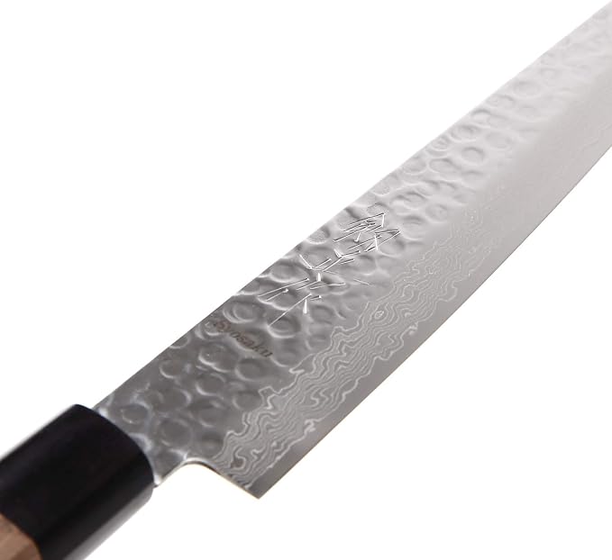 Japanese Sujihiki Knife Hammered Damascus VG-10 46 Layer Octagonal Walnut Handle, Slicer 9.5-inch (240mm)