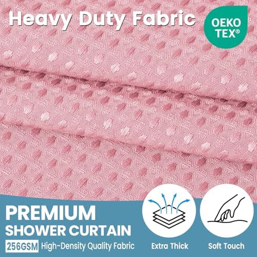 EUTXL Heavyweight Waffle No Hook Shower Curtain with Liner, 71x74, Pink