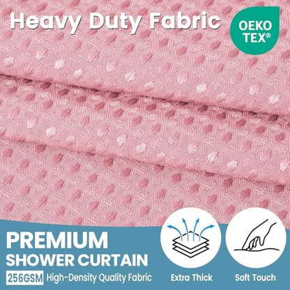 EUTXL Heavyweight Waffle No Hook Shower Curtain with Liner, 71x74, Pink