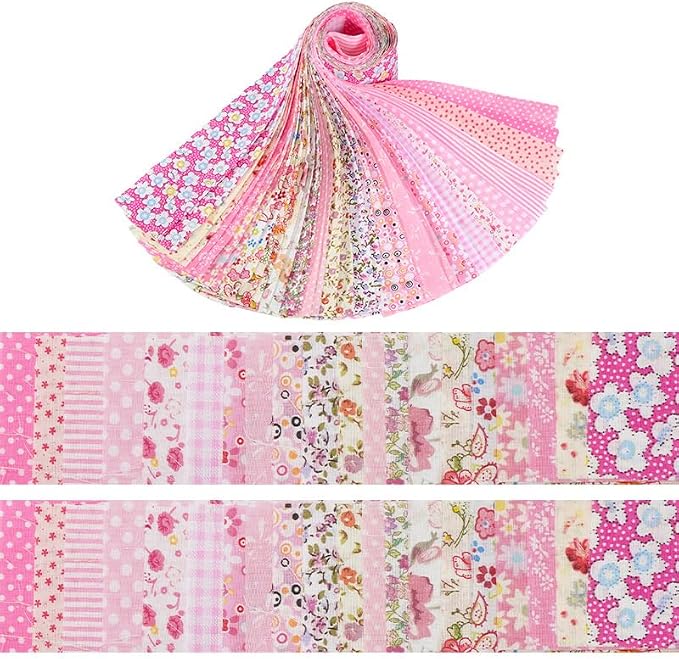 40 Pcs Jelly Roll Fabric Strips for Quilting Sewing-2.6 Inch Precut Cotton Floral Fabric Strips Bundles, Perfect Quilting Fabrics for Sewing Pink