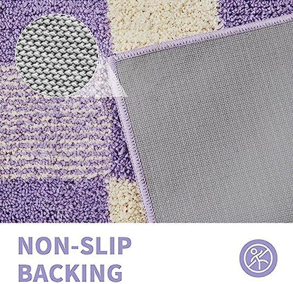 CozeCube Lavender Checkered Bath Mat 24"x16" Non Slip Washable Rug