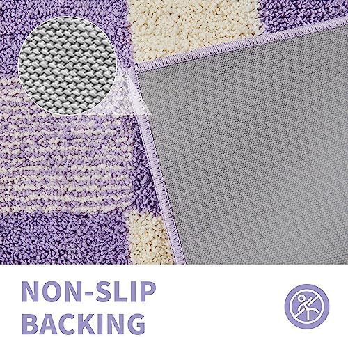 CozeCube Lavender Checkered Bath Mat 32"x20" Non Slip Washable Rug