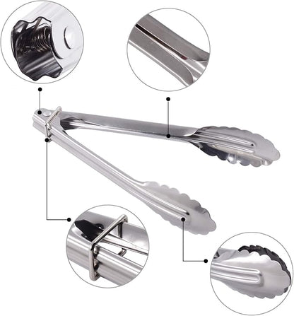 HINMAY 7-Inch Small Stainless Steel Serving Tongs, Set of 3 (Silver) | 7-Inch Mini Metal Salad Tongs