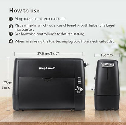 Long Slot Toaster 2 Slice Toaster with 6 Shade Settings, Bagel/Cancel, Extra Wide Slots, Removable Crumb Tray, for Bagels, Waffles, Breads, Puff Pastry, Snacks (2-Slice, Black)