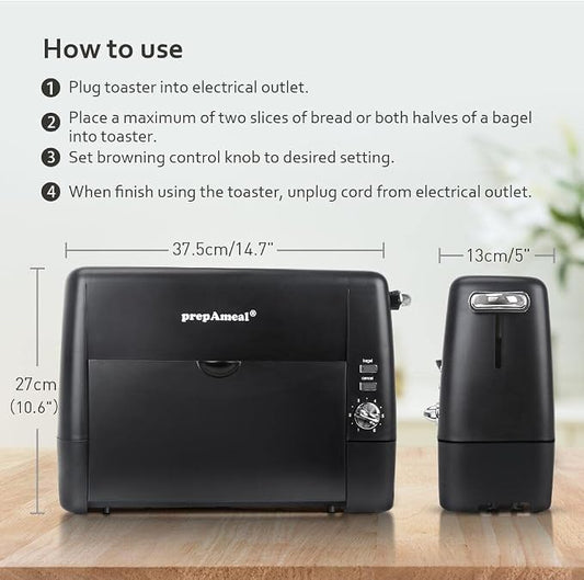 Long Slot Toaster 2 Slice Toaster with 6 Shade Settings, Bagel/Cancel, Extra Wide Slots, Removable Crumb Tray, for Bagels, Waffles, Breads, Puff Pastry, Snacks (2-Slice, Black)