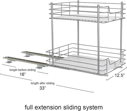 Household Essentials Brushed Steel Two-Tier Pull-Out Pantry Organizer