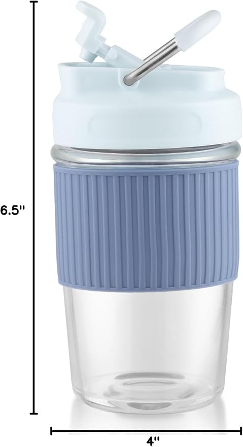 Sivaphe Reusable Glass Ice Hot Coffee Cup 16 oz, Portable Travel Mug with Spill-Proof Lid and Thermal Sleeve for Home Office Black