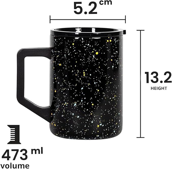 Elemental Insulated Coffee Mug - Triple-Wall Stainless Steel Summit Travel Cup for Hot and Cold Drinks - Thermal Coffee Mug with Lid and Handle for Camping, Office & Travel 16oz - Black Speckle