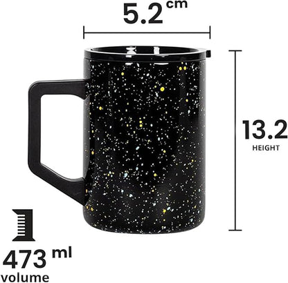 Elemental Insulated Coffee Mug - Triple-Wall Stainless Steel Summit Travel Cup for Hot and Cold Drinks - Thermal Coffee Mug with Lid and Handle for Camping, Office & Travel 16oz - Black Speckle